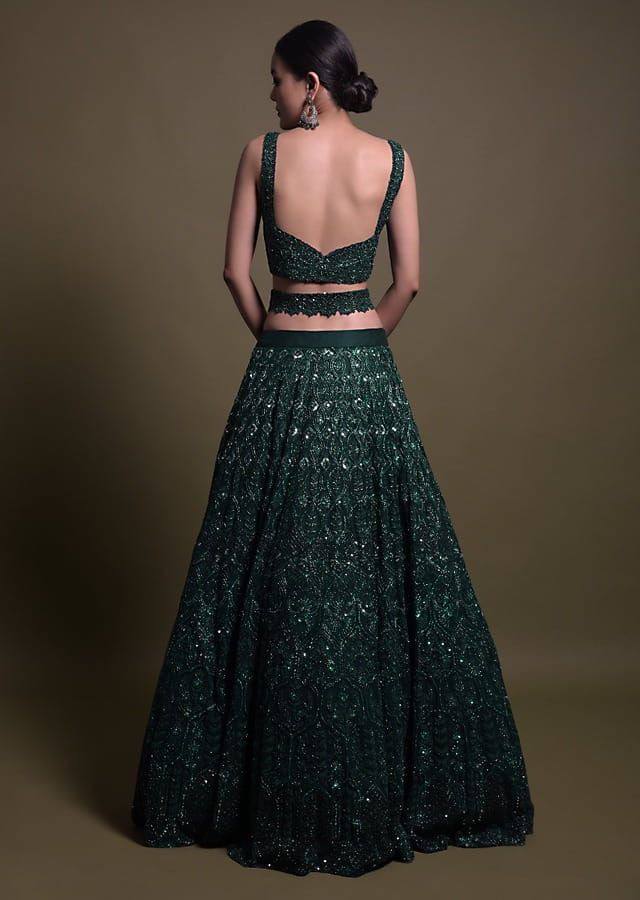 Wedding Wear Green Color Net Lehenga With Sequence Thread And Dori Work With Can Can And Canvas Patta Attach Designer Lehenga Choli