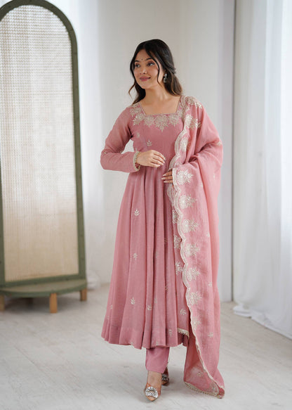 Neha's Wear Peach Color Crunchy Silk Sequence Anarkali Suit Set