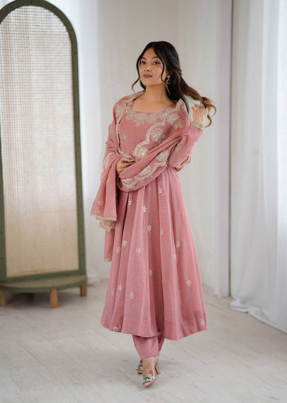 Neha's Wear Peach Color Crunchy Silk Sequence Anarkali Suit Set