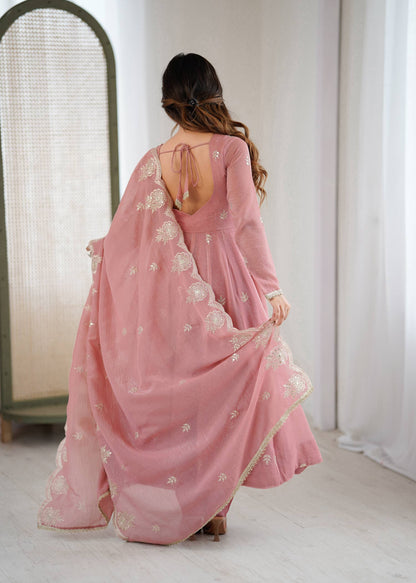 Neha's Wear Peach Color Crunchy Silk Sequence Anarkali Suit Set