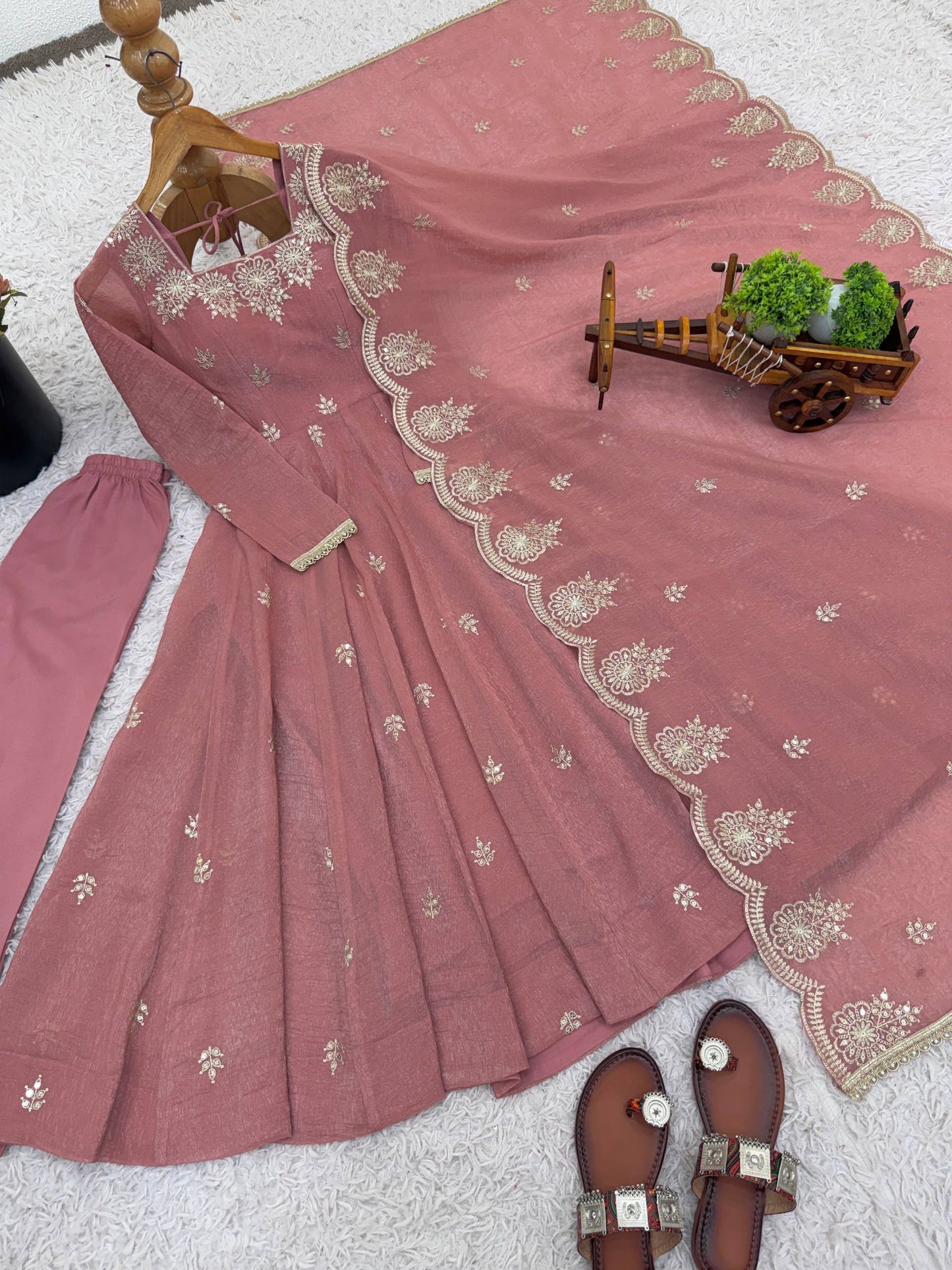 Neha's Wear Peach Color Crunchy Silk Sequence Anarkali Suit Set