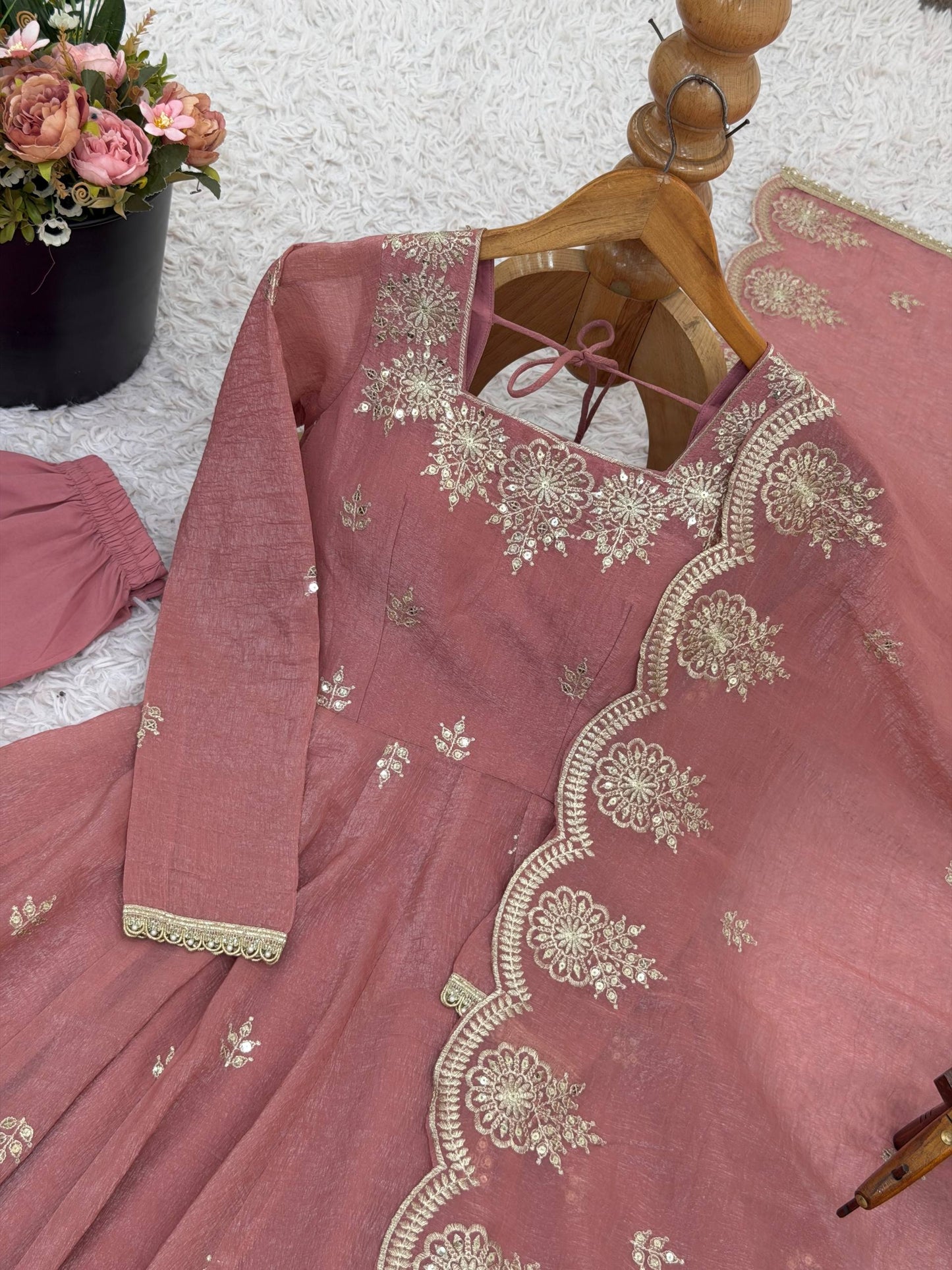 Neha's Wear Peach Color Crunchy Silk Sequence Anarkali Suit Set