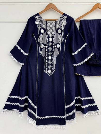 Navy Blue Color Pure Cotton Designer CO-Ord Set