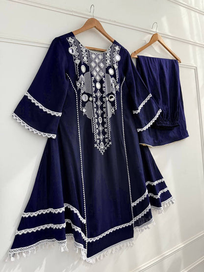 Navy Blue Color Pure Cotton Designer CO-Ord Set