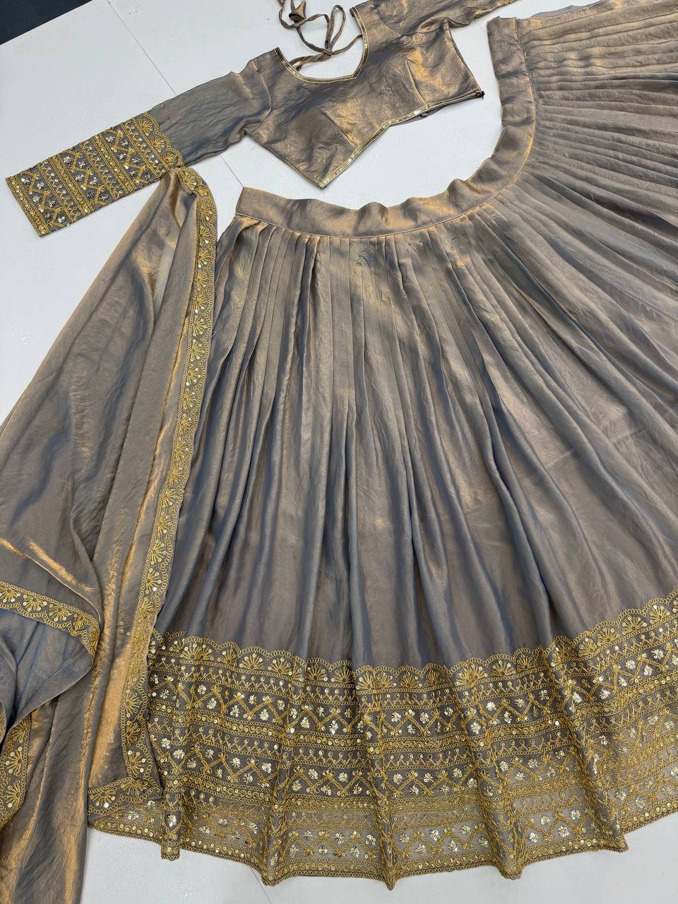 Party Wear Grey Color Heavy Fendi And Embroidery Coding Sequence Work Lehenga Choli