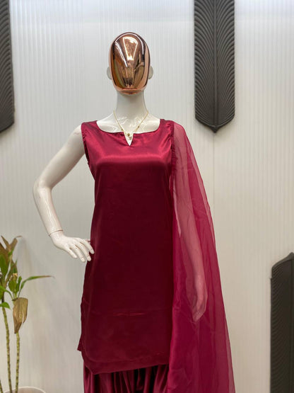 Beautiful Wine Color Moss Satin Designer Salwar Suit