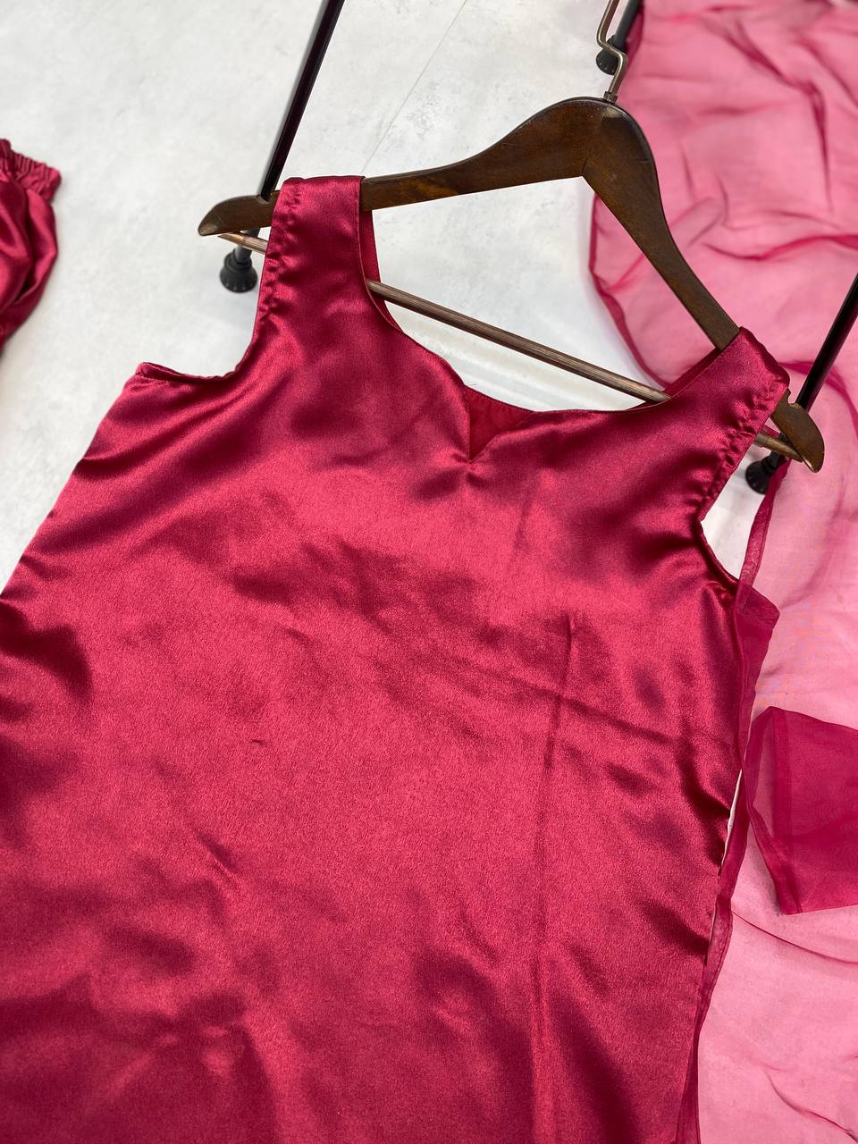 Beautiful Wine Color Moss Satin Designer Salwar Suit