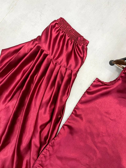 Beautiful Wine Color Moss Satin Designer Salwar Suit
