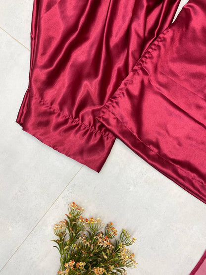 Beautiful Wine Color Moss Satin Designer Salwar Suit