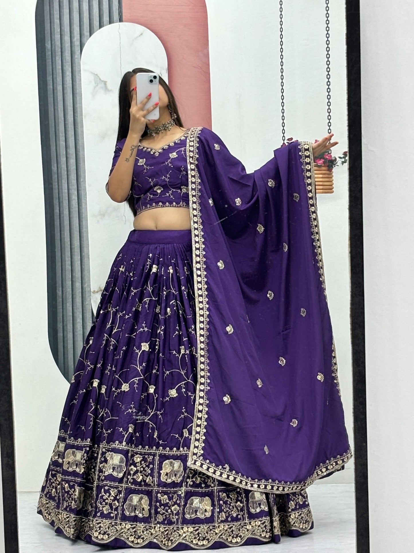 Celebrity Style Purple Color Heavy Embroidered Lehenga Set