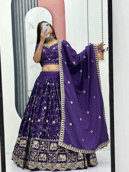 Celebrity Style Purple Color Heavy Embroidered Lehenga Set