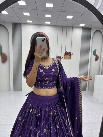 Celebrity Style Purple Color Heavy Embroidered Lehenga Set