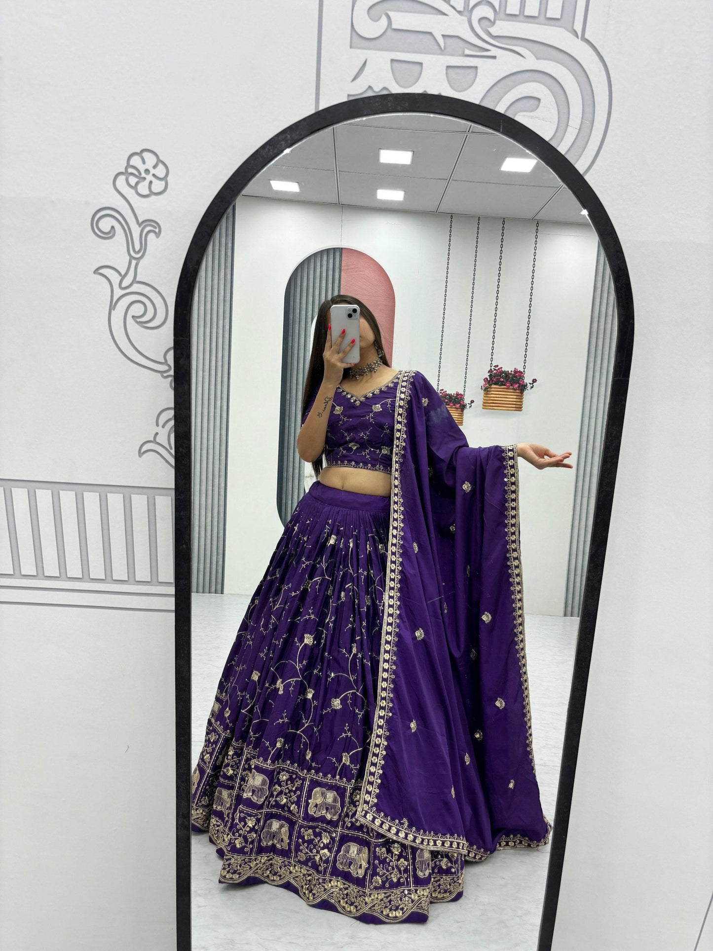 Celebrity Style Purple Color Heavy Embroidered Lehenga Set