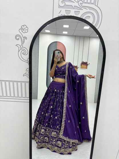 Celebrity Style Purple Color Heavy Embroidered Lehenga Set
