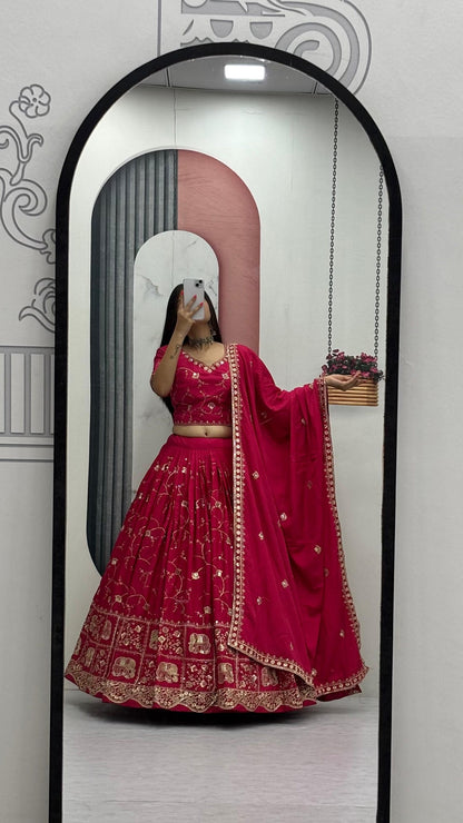 Bollywood Style Pink Color Sequence Heavy Embroidered Lehenga Choli