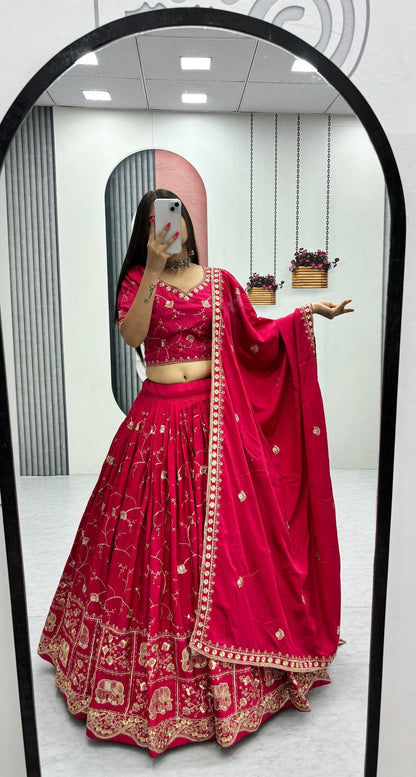 Bollywood Style Pink Color Sequence Heavy Embroidered Lehenga Choli