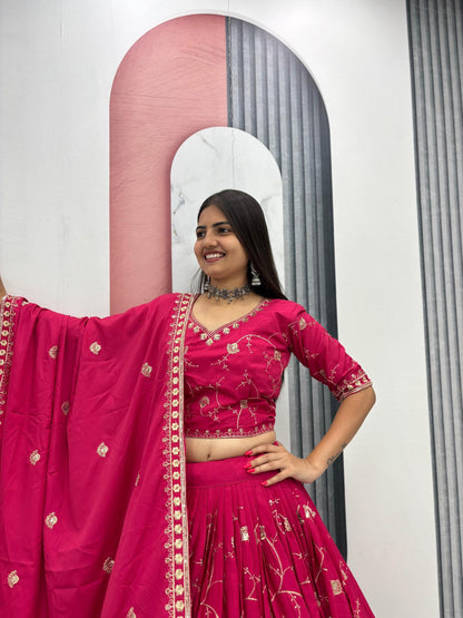 Bollywood Style Pink Color Sequence Heavy Embroidered Lehenga Choli