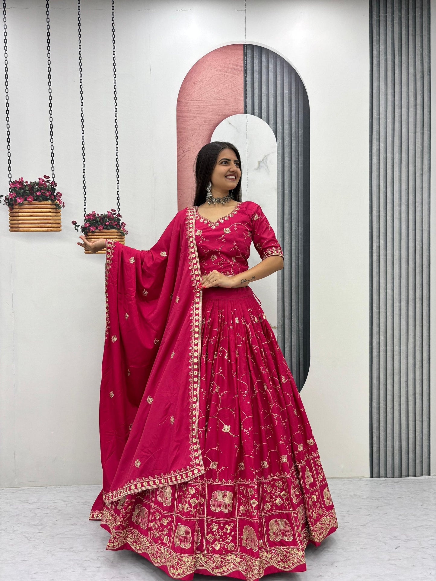 Bollywood Style Pink Color Sequence Heavy Embroidered Lehenga Choli