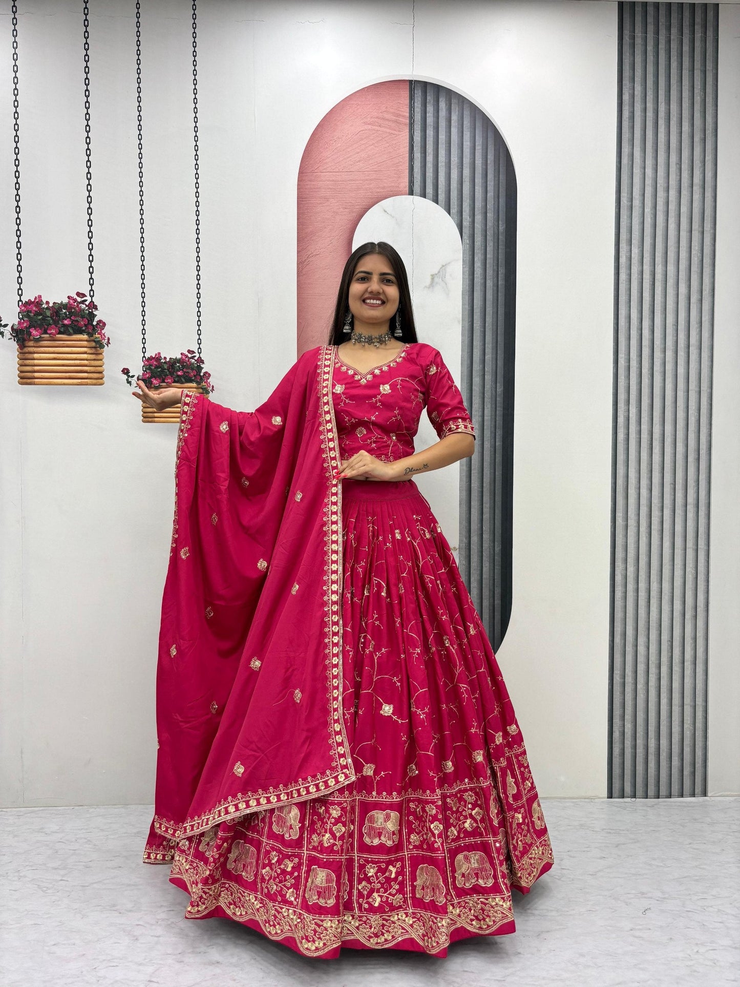 Bollywood Style Pink Color Sequence Heavy Embroidered Lehenga Choli