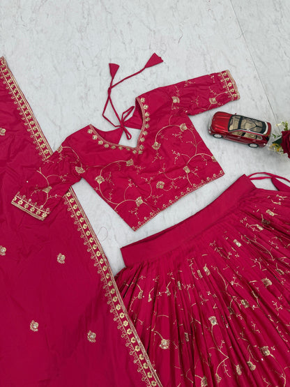 Bollywood Style Pink Color Sequence Heavy Embroidered Lehenga Choli