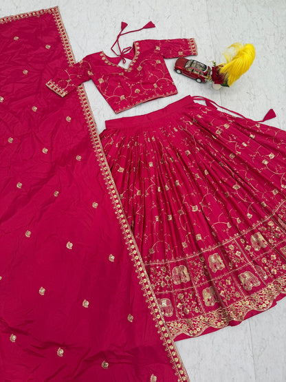 Bollywood Style Pink Color Sequence Heavy Embroidered Lehenga Choli