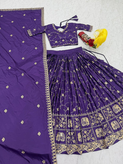 Celebrity Style Purple Color Heavy Embroidered Lehenga Set