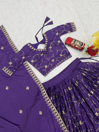Celebrity Style Purple Color Heavy Embroidered Lehenga Set