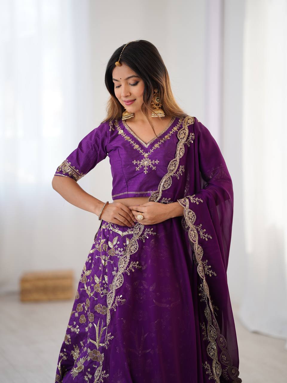 Elegance Purple Color Heavy Thai Silk With Sequins Work Lehenga Choli