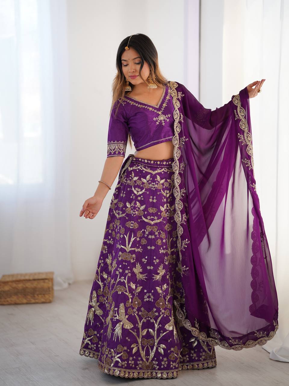 Elegance Purple Color Heavy Thai Silk With Sequins Work Lehenga Choli