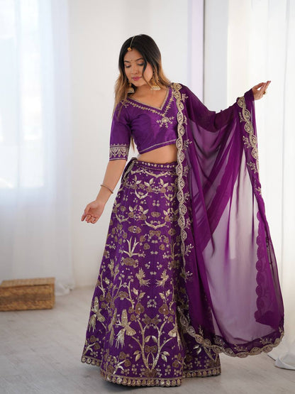 Elegance Purple Color Heavy Thai Silk With Sequins Work Lehenga Choli