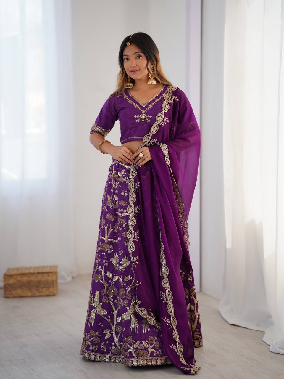 Elegance Purple Color Heavy Thai Silk With Sequins Work Lehenga Choli