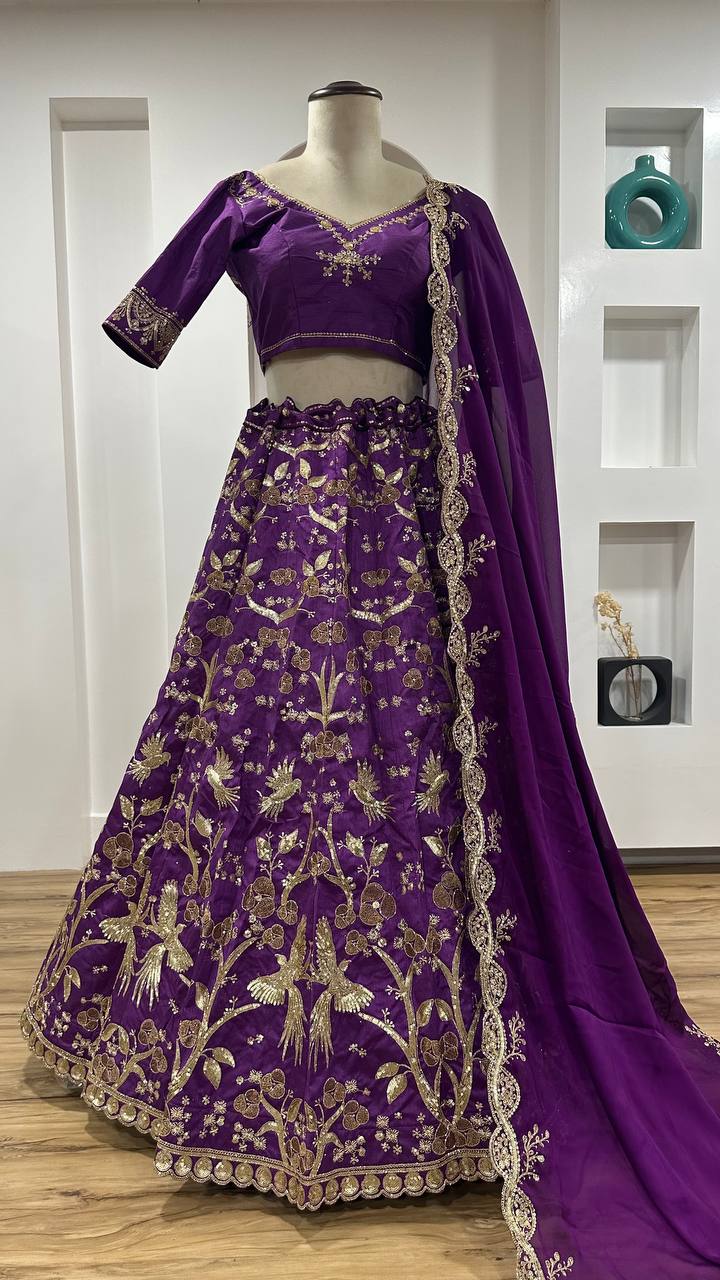 Elegance Purple Color Heavy Thai Silk With Sequins Work Lehenga Choli