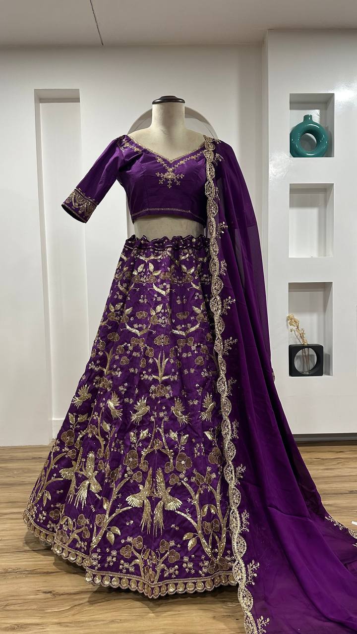 Elegance Purple Color Heavy Thai Silk With Sequins Work Lehenga Choli