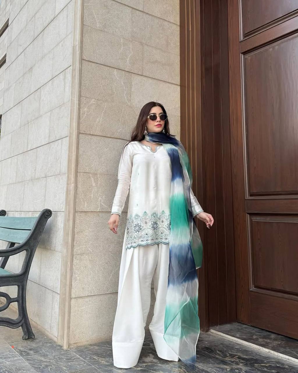 Party Wear Off White Color Roman Silk With Sequence Embroidery Salwar Suit