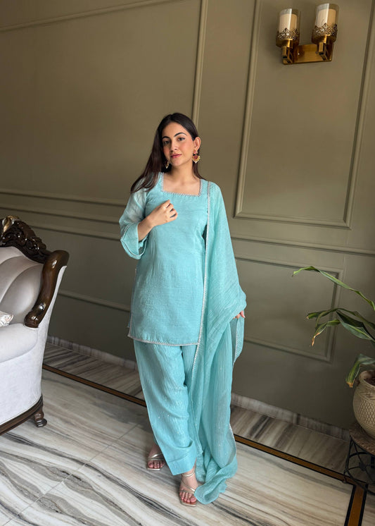 Imposing Sky Blue Color Farshi Salwar suit Set