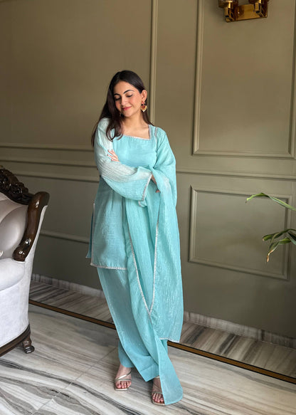 Imposing Sky Blue Color Farshi Salwar suit Set