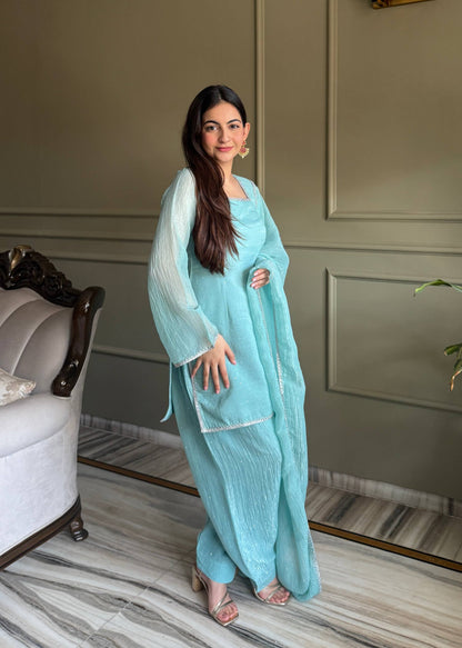 Imposing Sky Blue Color Farshi Salwar suit Set