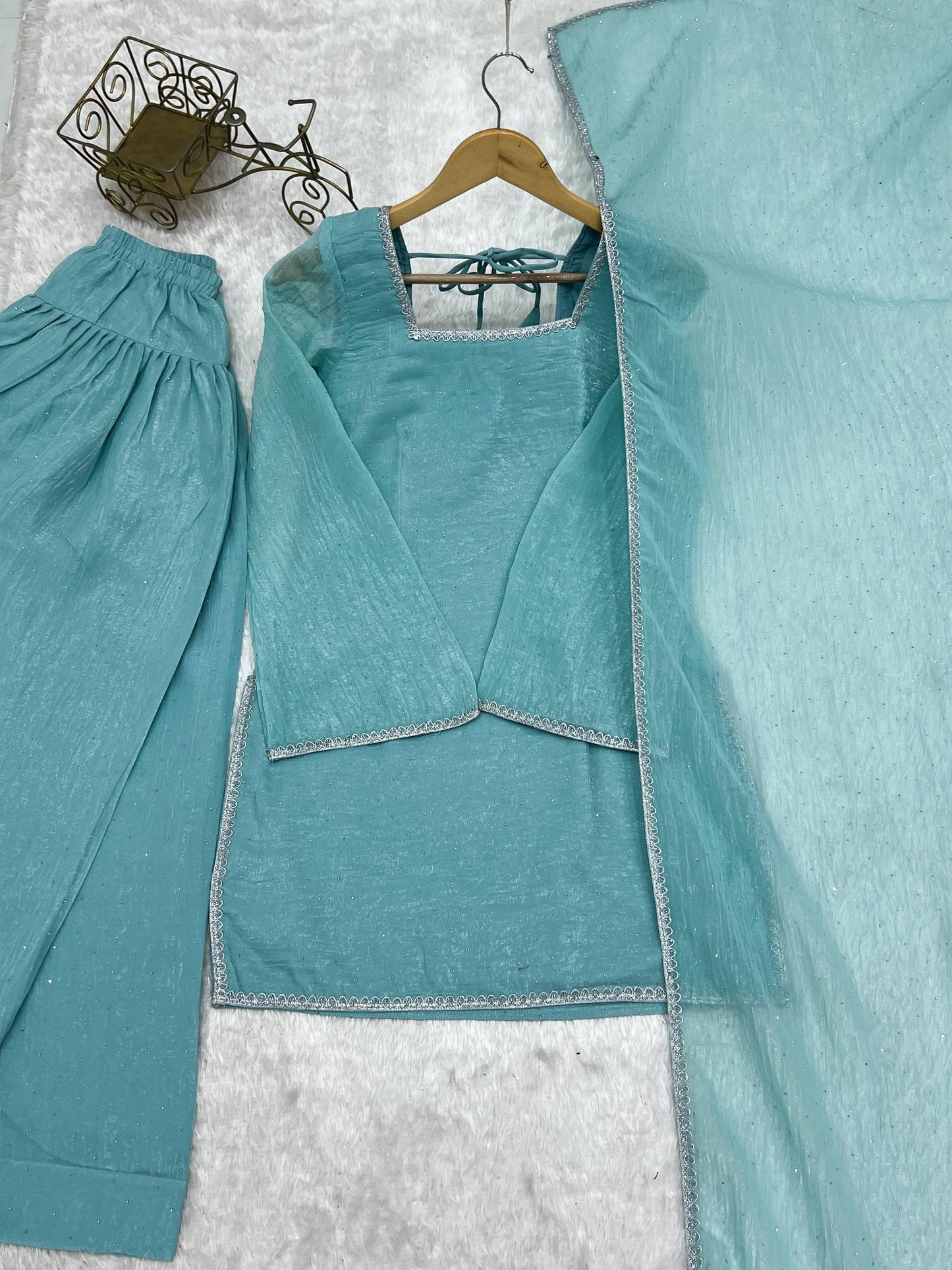 Imposing Sky Blue Color Farshi Salwar suit Set
