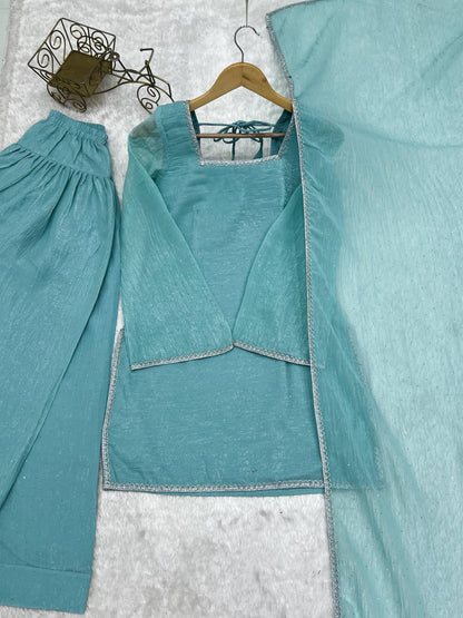 Imposing Sky Blue Color Farshi Salwar suit Set