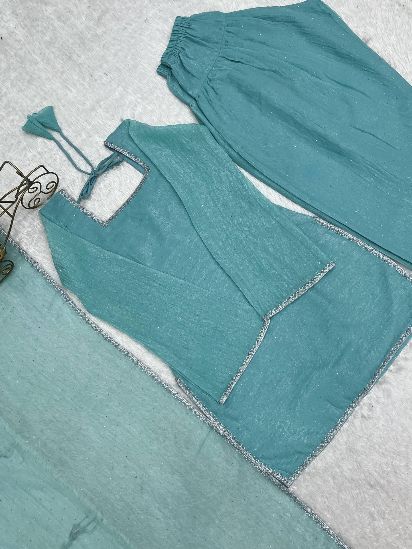 Imposing Sky Blue Color Farshi Salwar suit Set