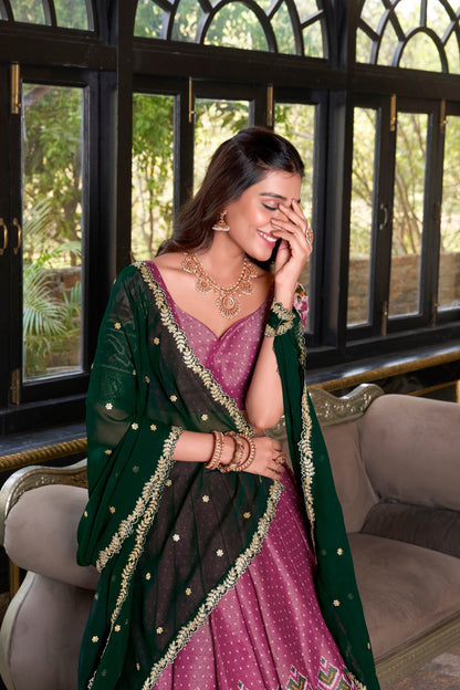 South Indian Wear Pink Color Kanchipuram Printed With Zari Weaving Work Lehenga Choli