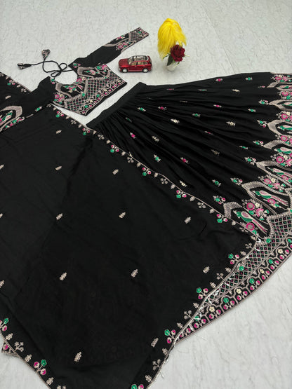 Designer Black Color Embroidered Lehenga Choli Set