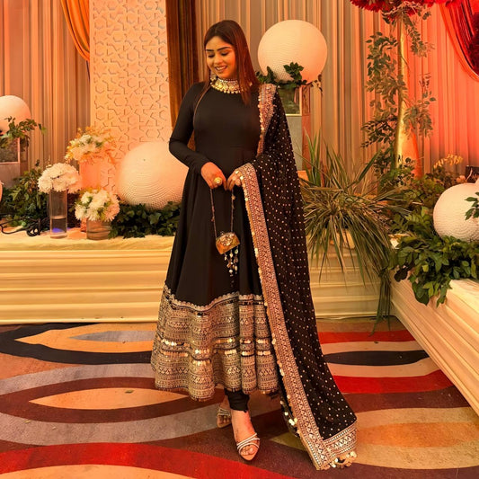 Wedding Wear Black Color Coding Embroidered Designer Anarkali Suit