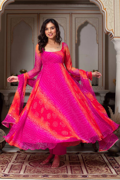 Receptions Wear Pink Color Faux Georgette Anarkali Set