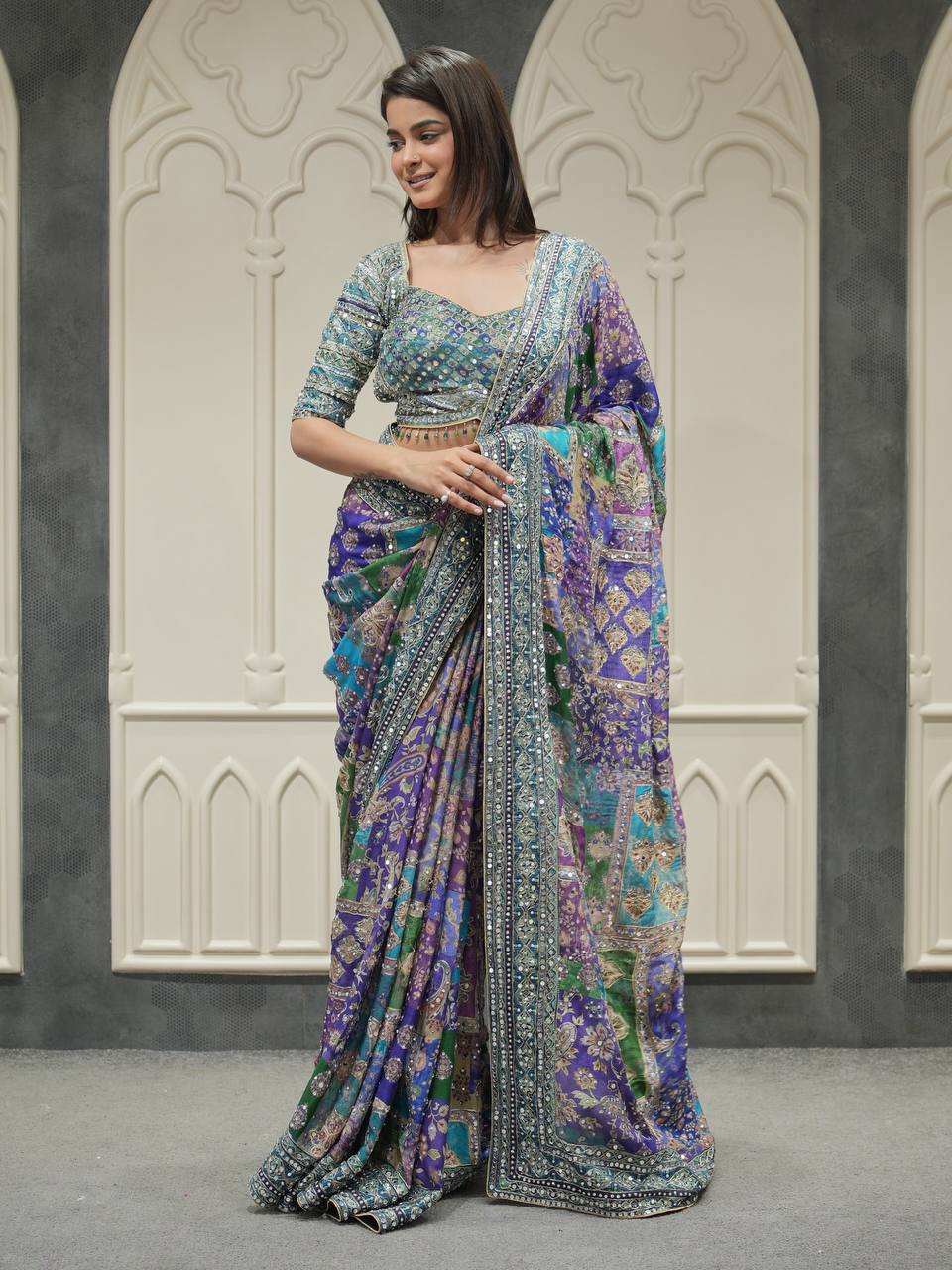 Occasion Wear MultiColor Desigenr Saree