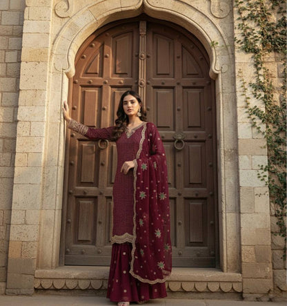 Gorgeous Heavy Embroidered Navy Blue Color Sharara Suit