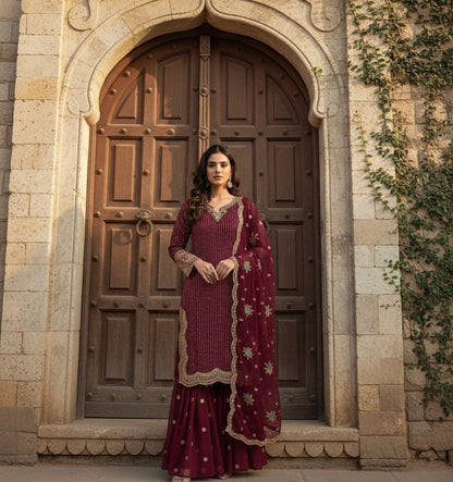Gorgeous Heavy Embroidered Navy Blue Color Sharara Suit