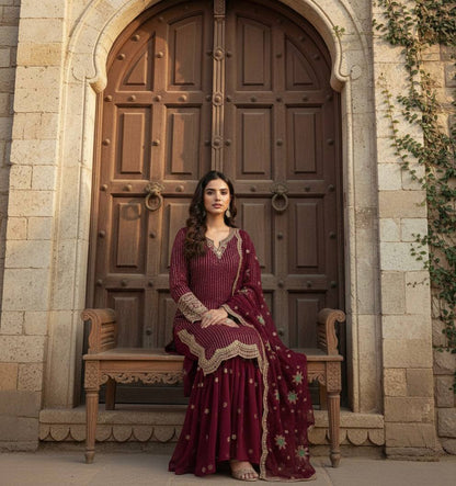 Gorgeous Heavy Embroidered Navy Blue Color Sharara Suit