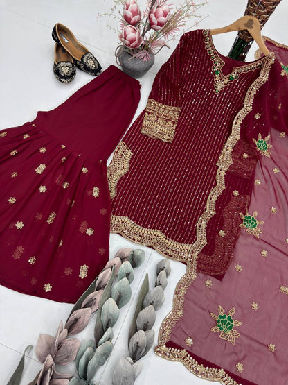 Gorgeous Heavy Embroidered Navy Blue Color Sharara Suit