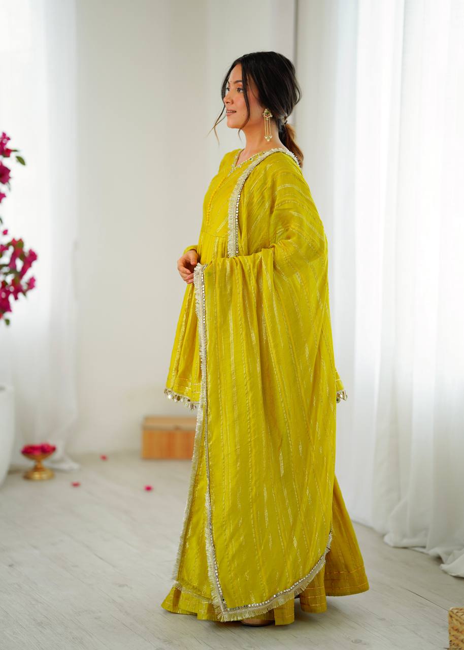 Arti Chauhan Wear Lemon Color Handwork Designer Sharara Suit